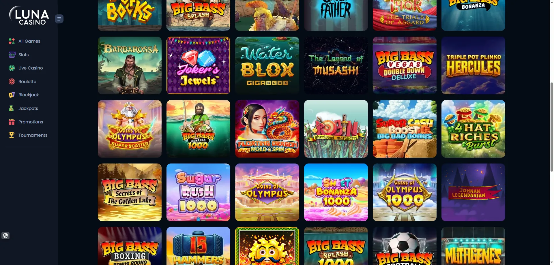 Catálogo de más de 3.700 tragaperras en Luna Casino online
